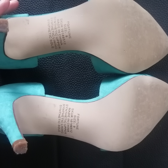 Teal Suede Spring Heels, Size 9 - Picture 2 of 3